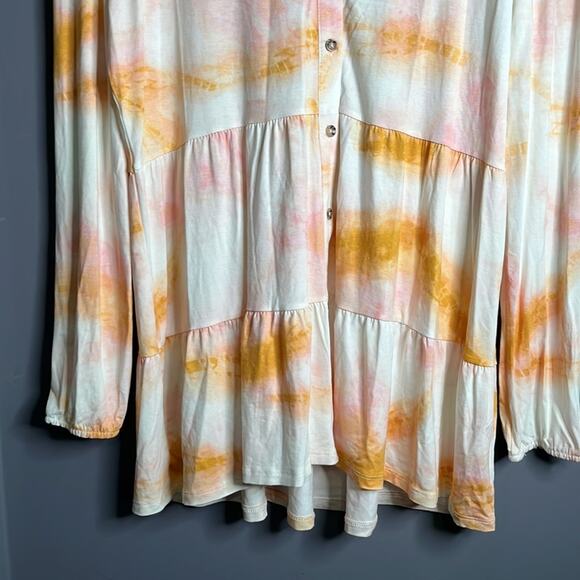 New Directions Yellow and Pink Dip Dye Buttoned Tiered Top Size Large - Picture 4 of 8